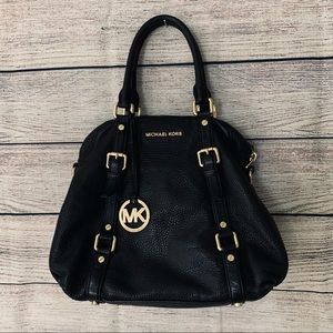 Michael Kors 🔥 EUC hobo bowling handbag black leather gold buckle accents 11x14